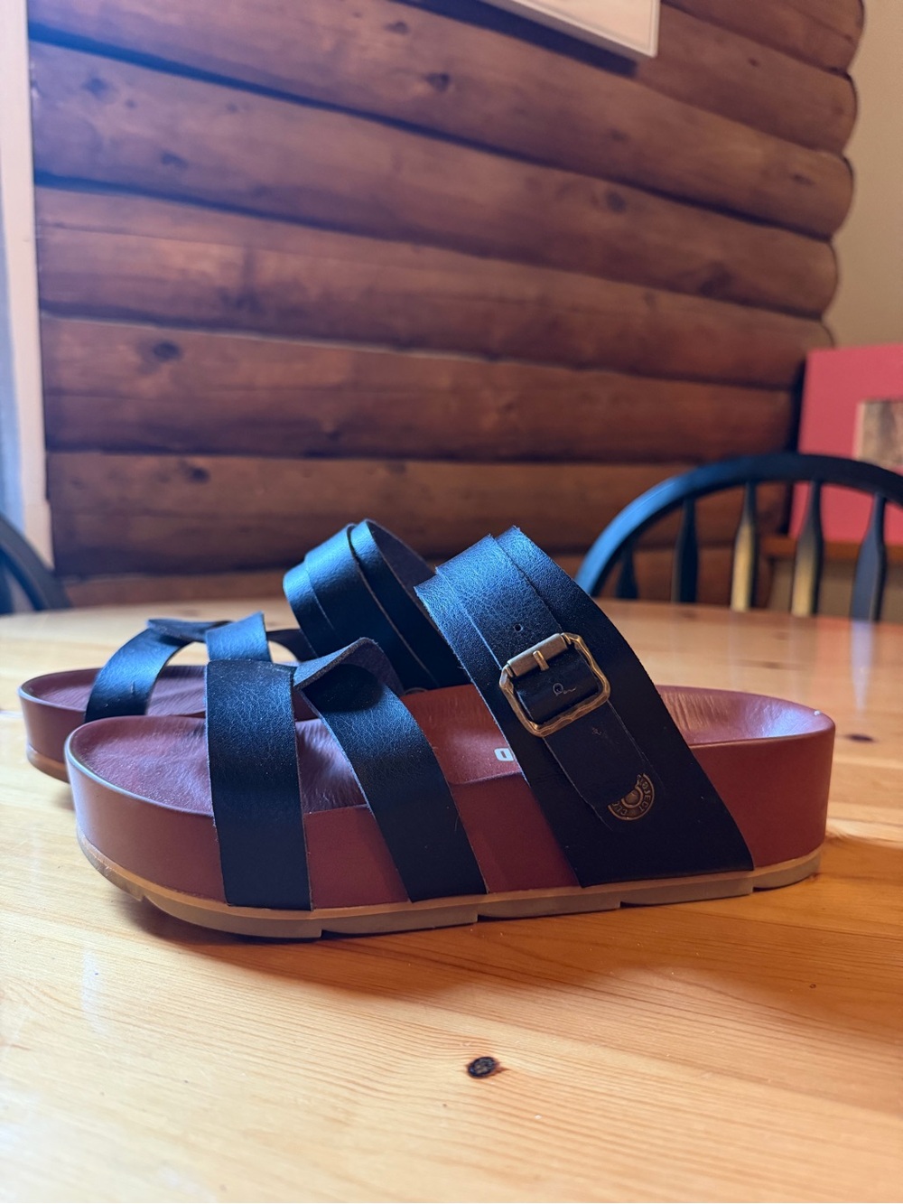 Project Cloud Black Strappy Slide Sandals with Buckle